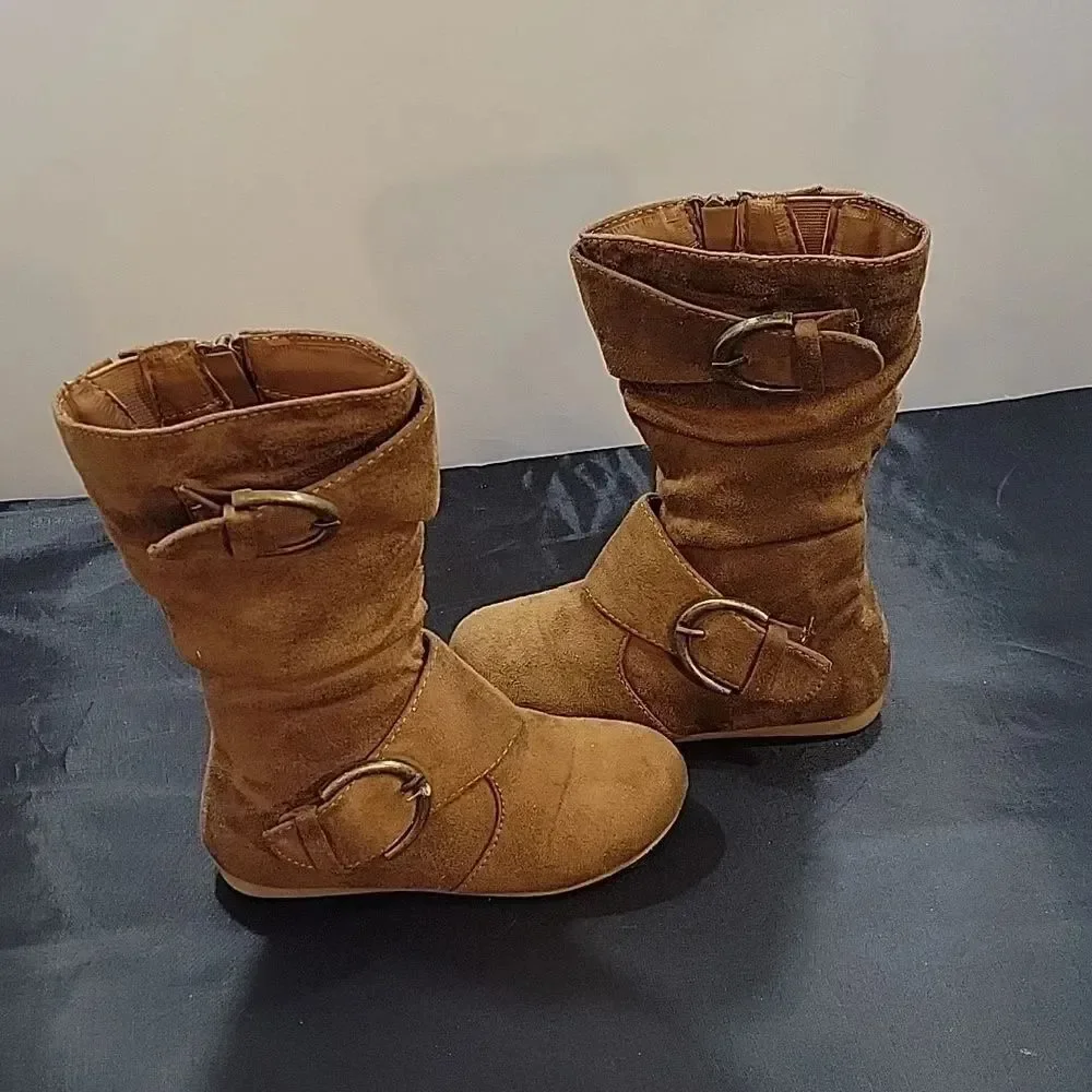 LINK ZIPPER BUCKLE SLOUCH CASUAL FLAT HEEL MID CALF ROUND TOE BOOTIES